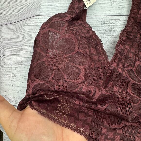 Aerie Holiday Burgundy Best Lace Waffle Longline Bralette Size Small - Picture 7 of 14